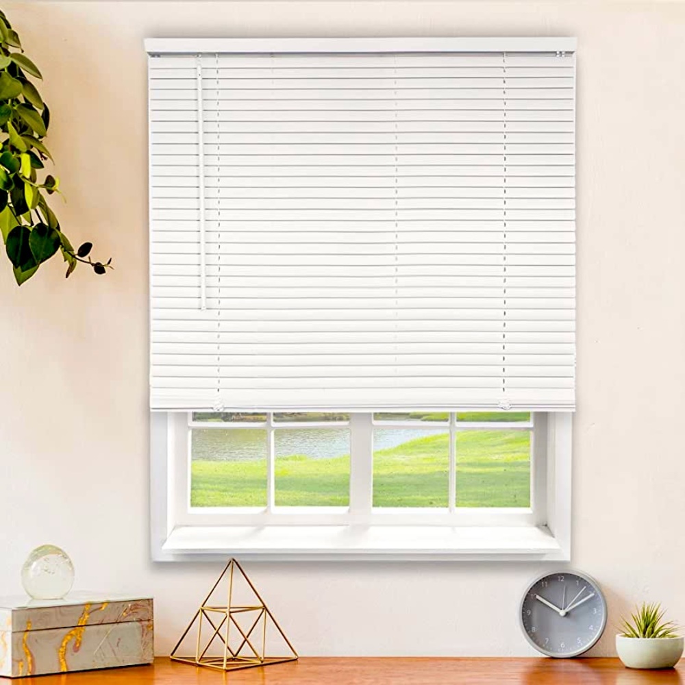 CHICOLOGY Cordless 1-Inch Vinyl Mini Blinds, Gloss White (Room Darkening) 42x60
